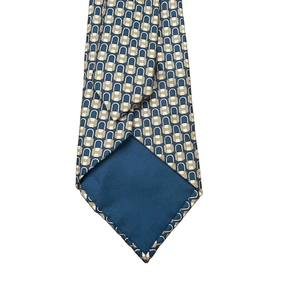 Hermes Men's Blue Padlock Print 100% Silk Tie, 7415 HA